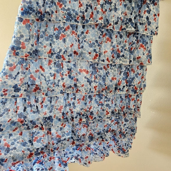 Aritzia Little Moon Rarity Blue Floral Feminine Ruffle Midi Casual Dress Sz XS. - Picture 9 of 16